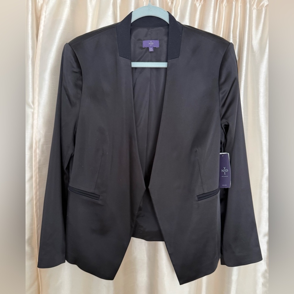 NYDJ Black Silky Open Front Tuxedo Suit Jacket Size 12 NWT